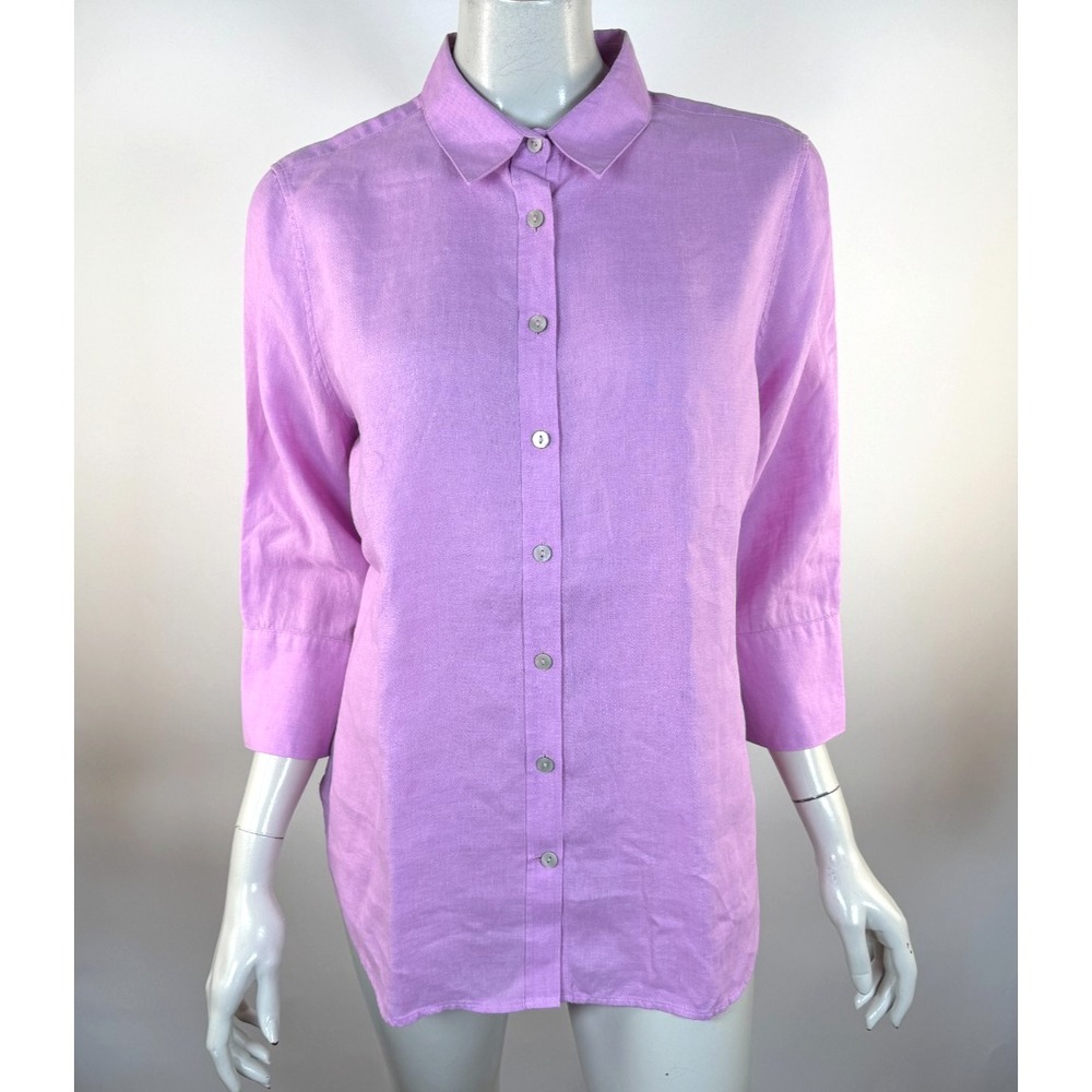 Chicos No Iron Linen Shirt Women 1.5 US 10 NWT 3/4 Sleeve Button-up Collared